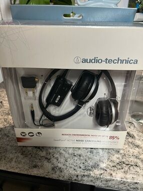 Audio Technica Black and Silver Active Noise-Cancelling Headphones